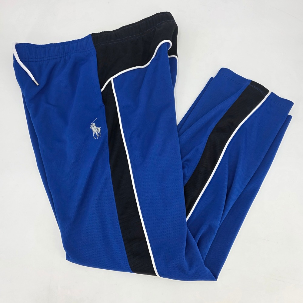 POLO RALPH LAUREN TRACK PANTS MENS LARGE BLUE BLACK POCKETS PERFORMANCE ATHLETIC